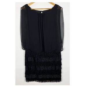 Aidan Mattox Black Fringe Detail Keyhole Dress Size 8